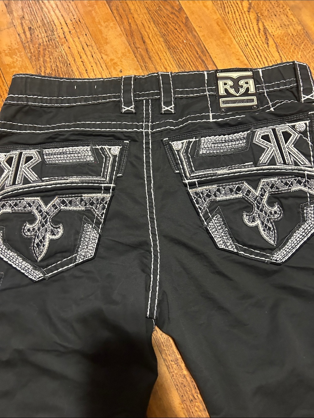 Rock Revival Black Jeans with White Embroidered Pocket Detail